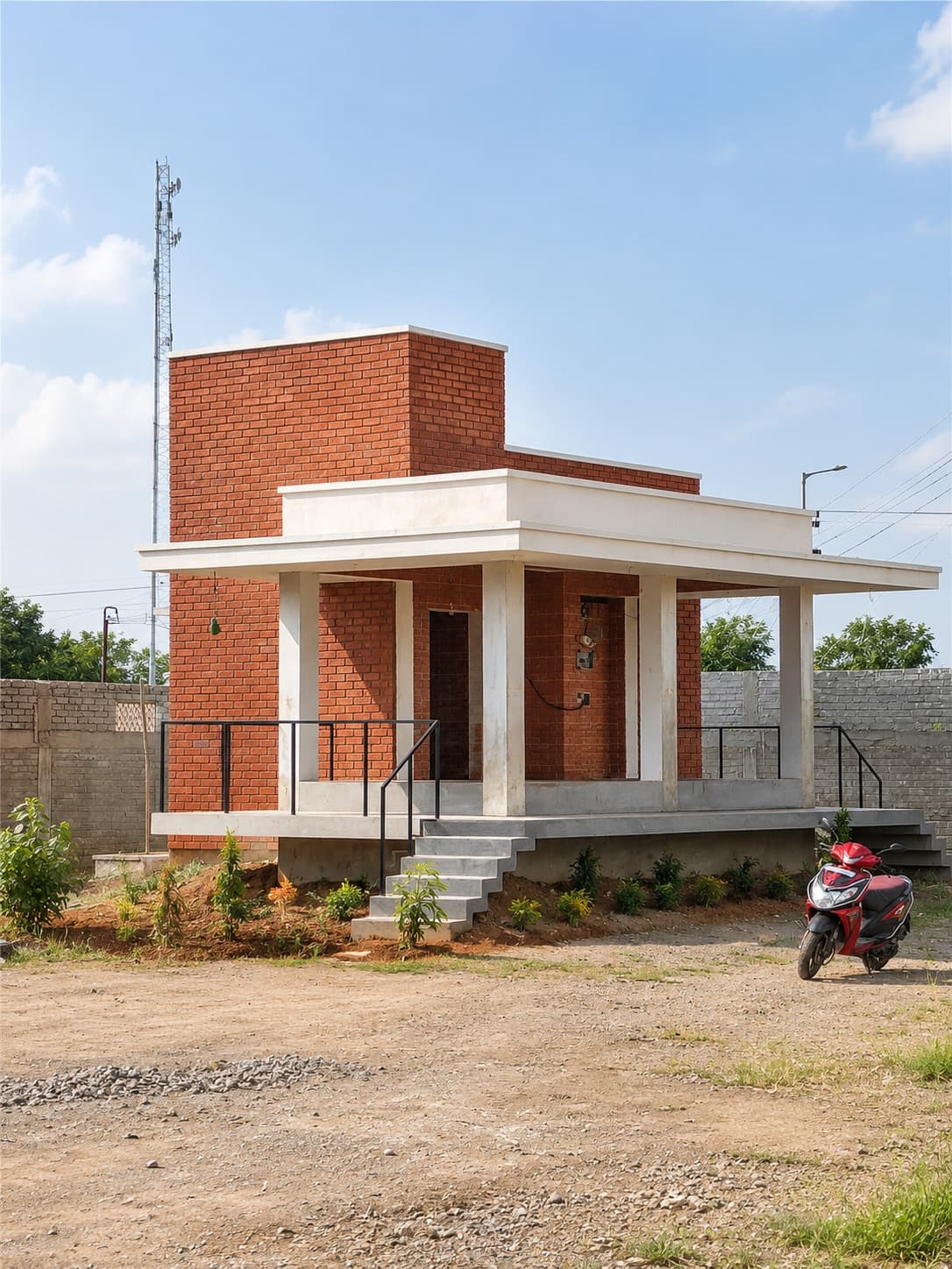 Security block — brick gatehouse at the campus entrance