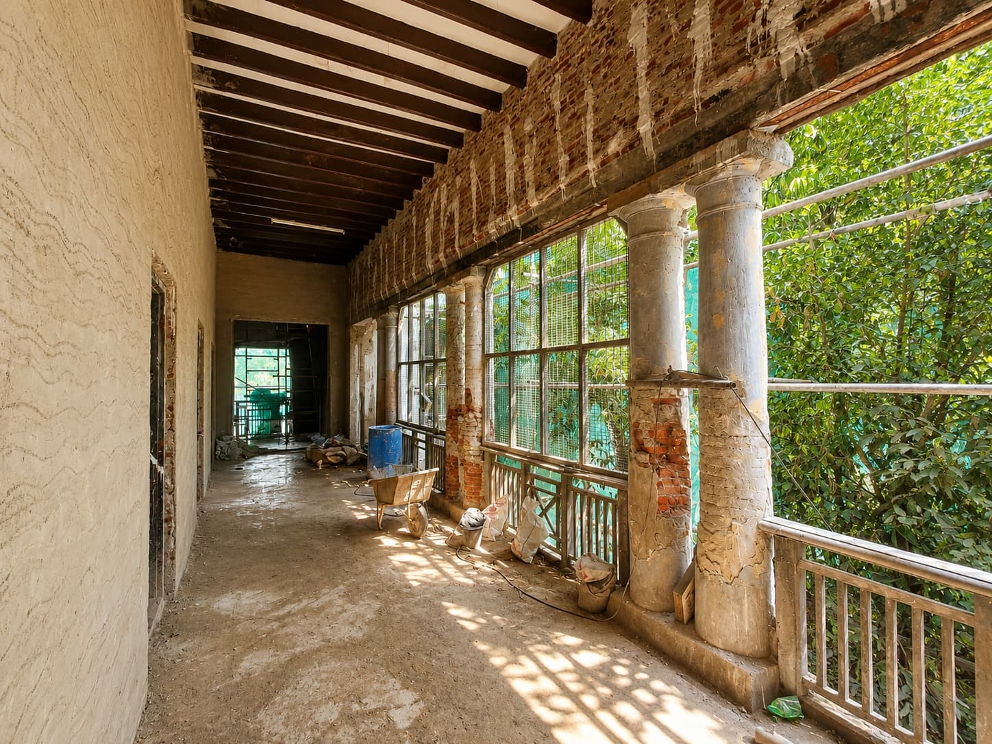 Verandah — restored colonnade with arched window bays